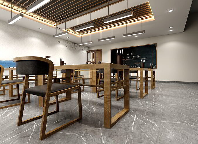 Detailed Japanese High School Classroom Interior Low-poly 3D model