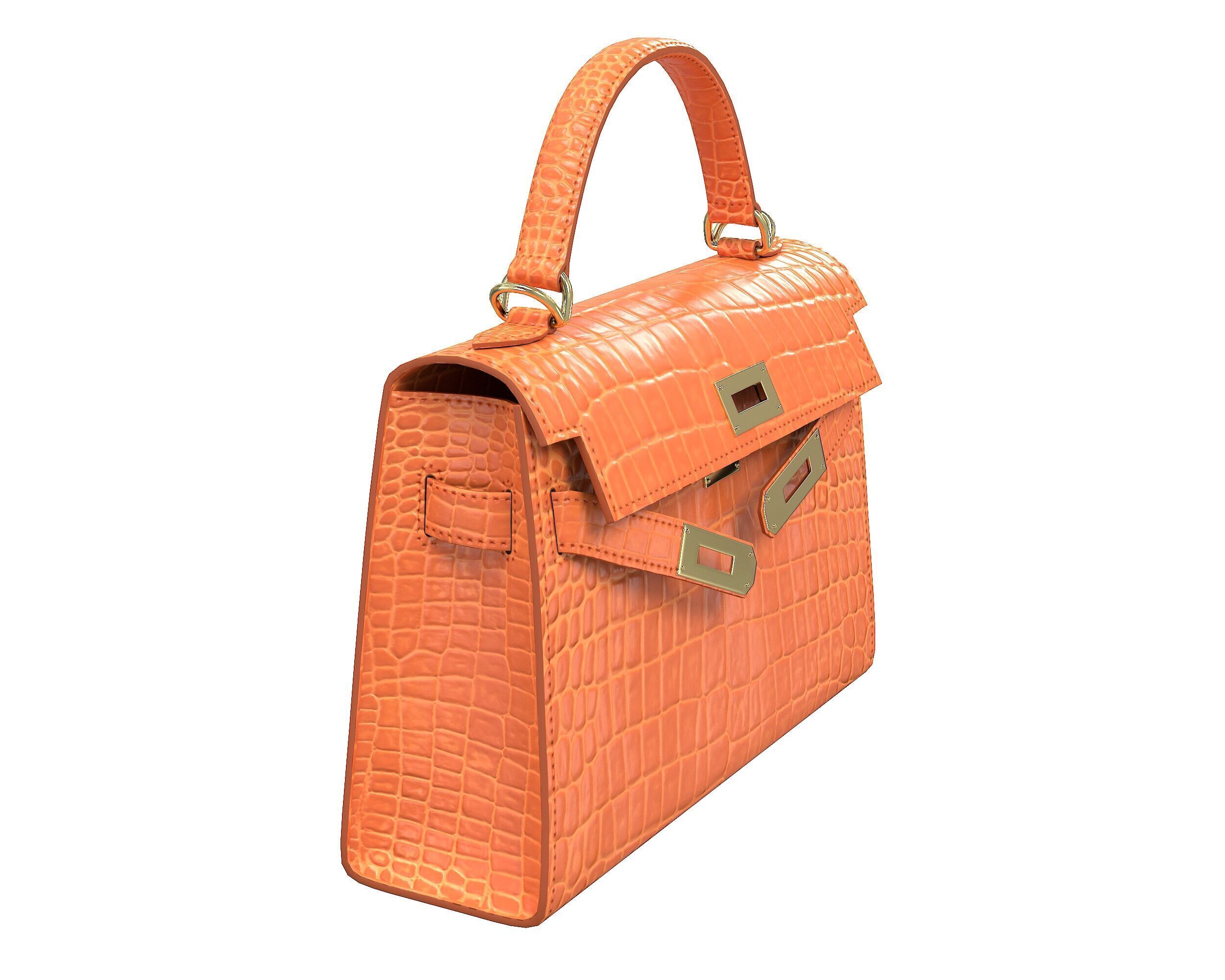 Hermes Kelly Bag Orange Crocodile Low-poly 3D model_2