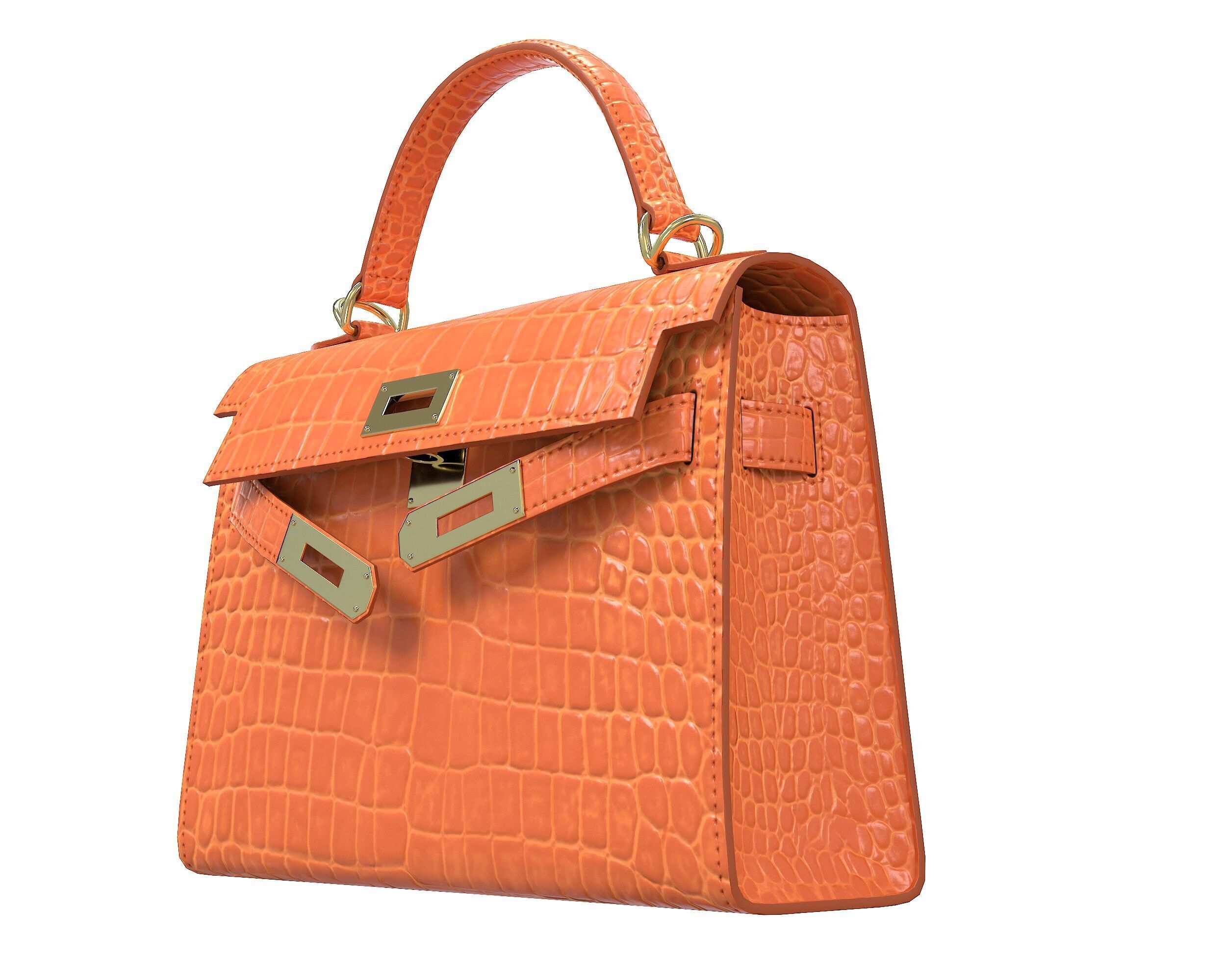 Hermes Kelly Bag Orange Crocodile Low-poly 3D model_4