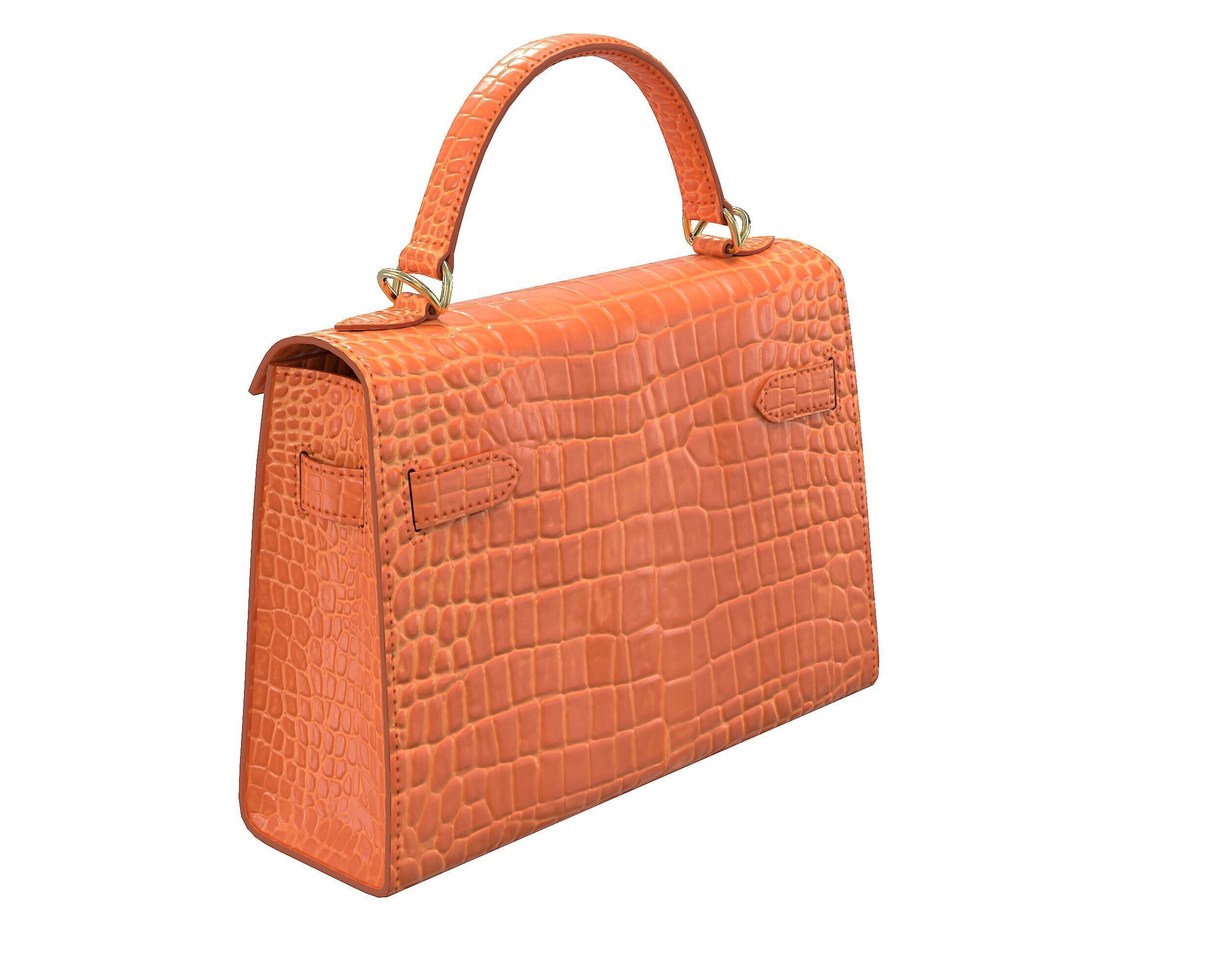 Hermes Kelly Bag Orange Crocodile Low-poly 3D model_3