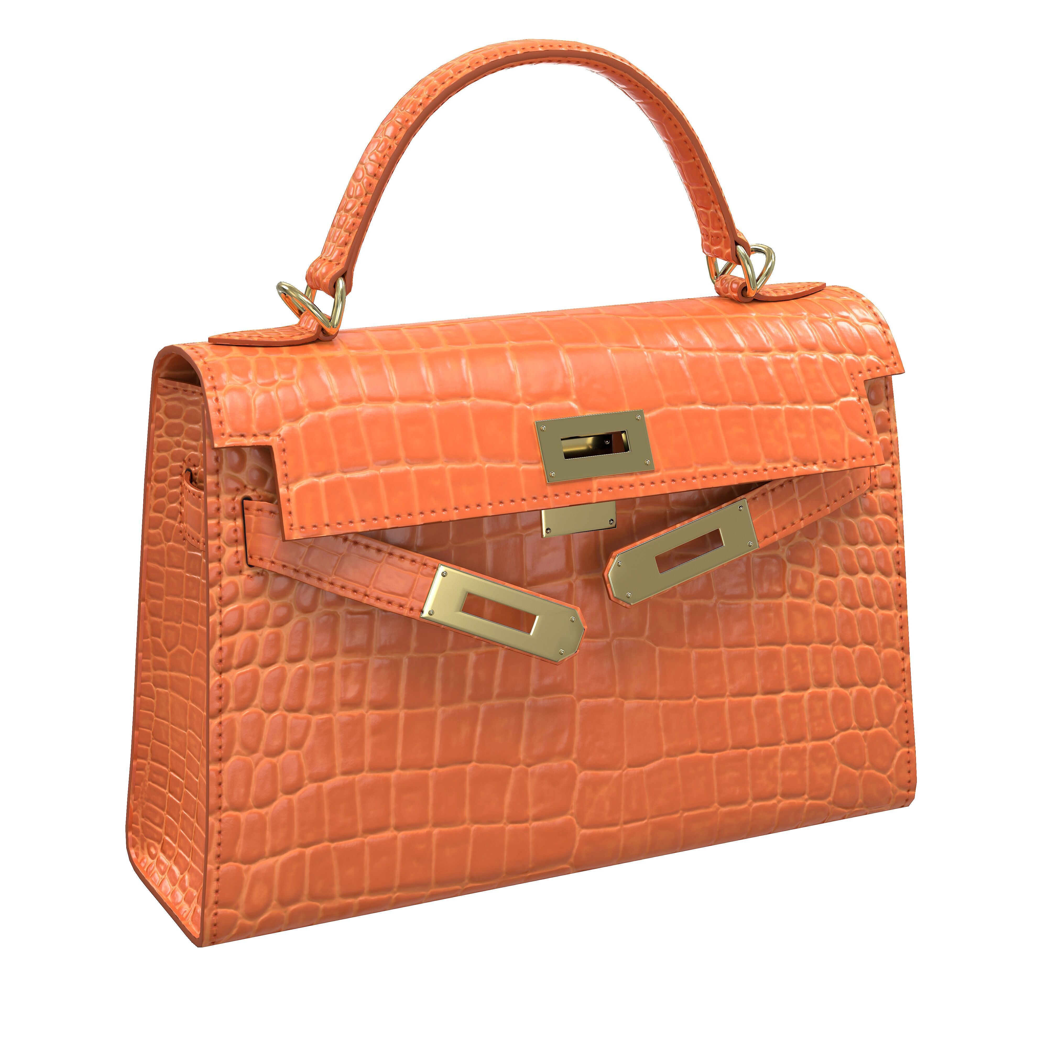 Hermes Kelly Bag Orange Crocodile Low-poly 3D model_1
