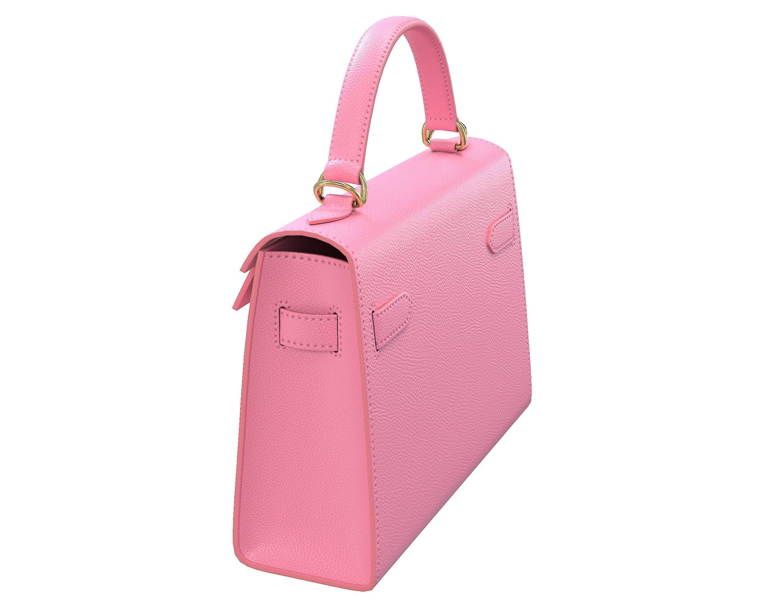 Hermes Kelly Bag Pink Leather Low-poly 3D model_2