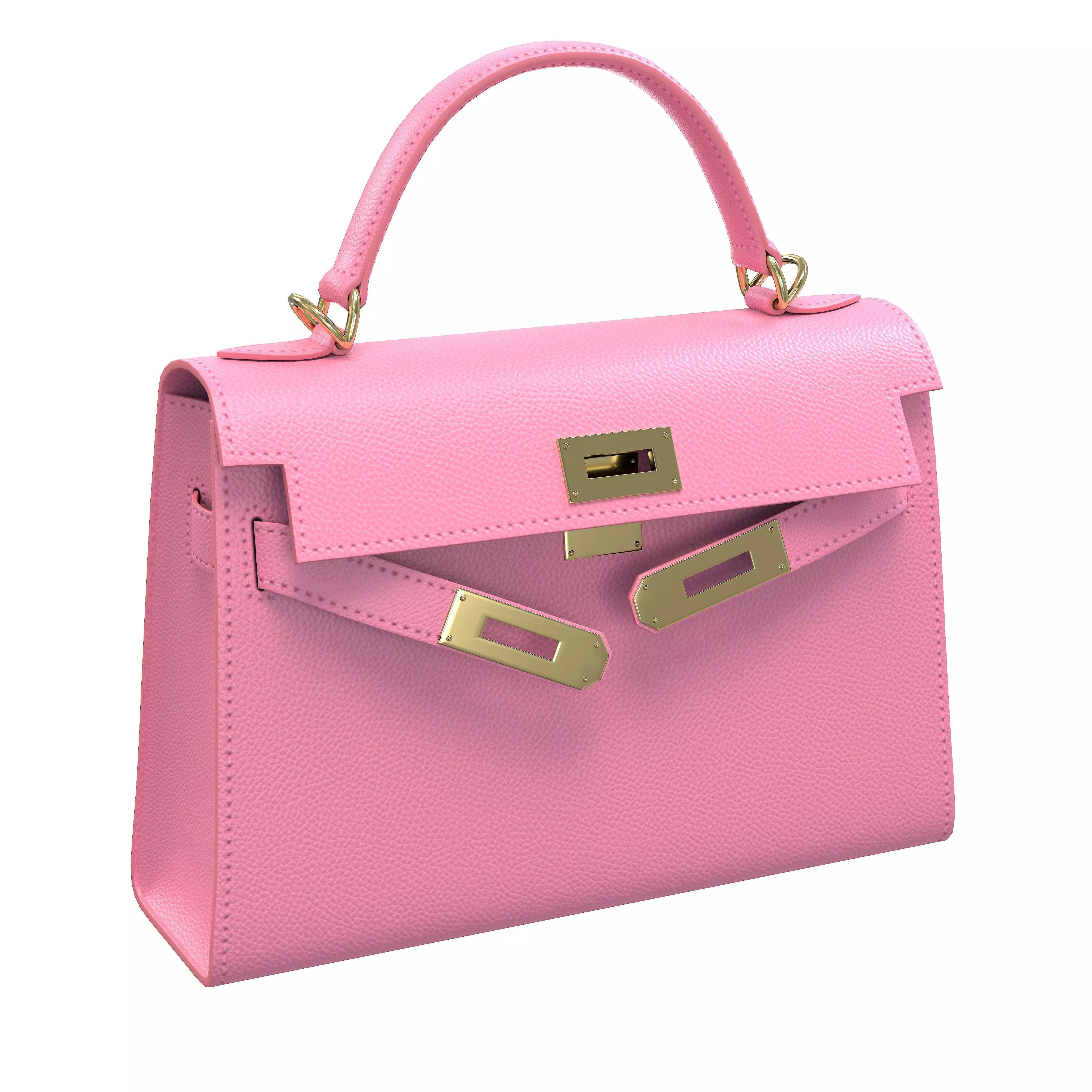 Hermes Kelly Bag Pink Leather Low-poly 3D model_0