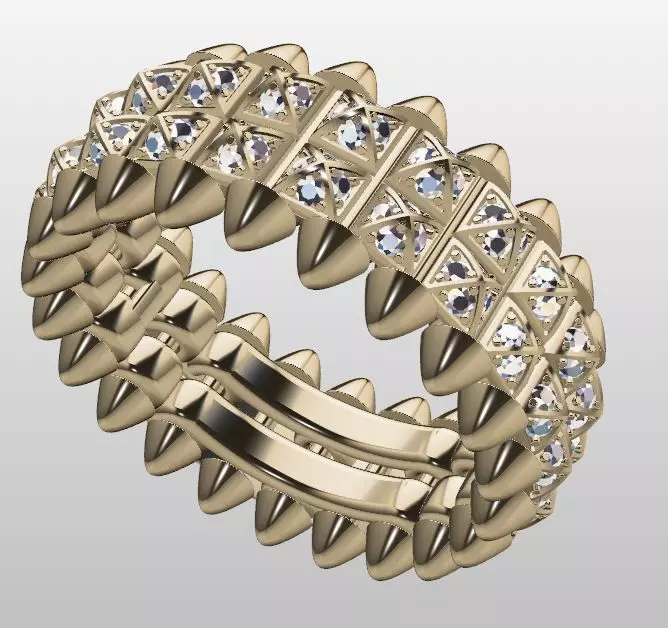 Clash Two Row Piramida Diamonds Ring 18 3D print model_0