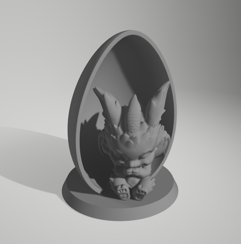 Egg with Baby Rabbit Dragon Hiding 3D print model_2