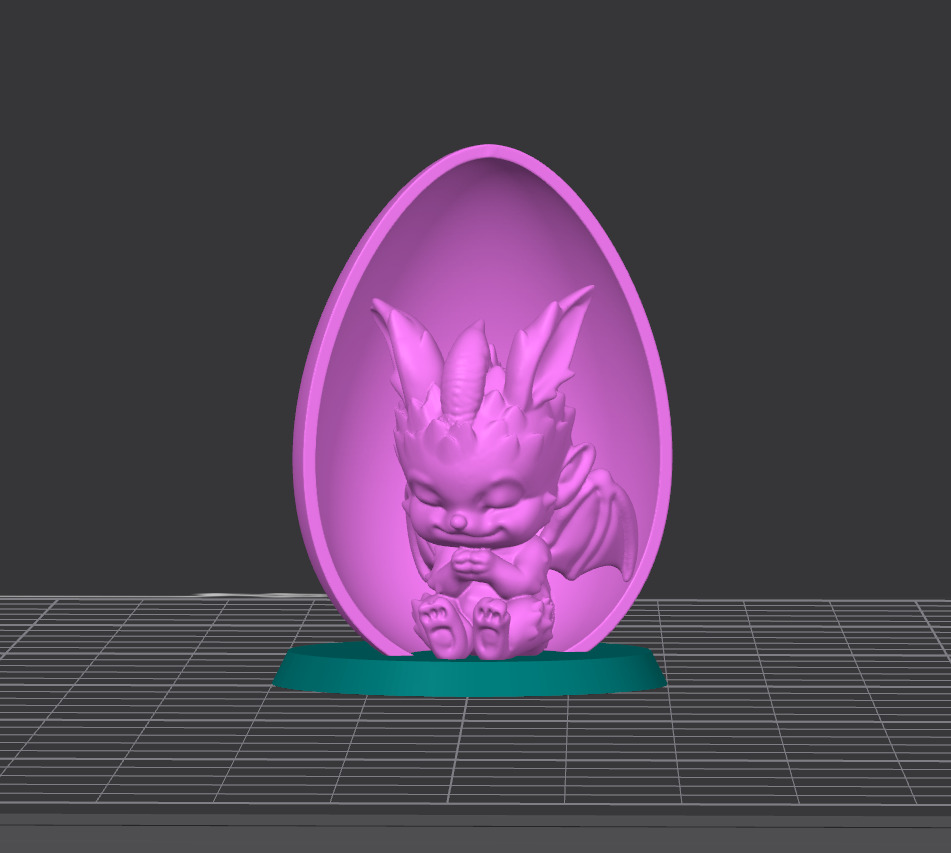Egg with Baby Rabbit Dragon Hiding 3D print model_3