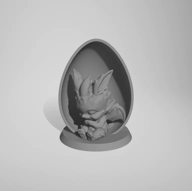 Egg with Baby Rabbit Dragon Hiding 3D print model_0