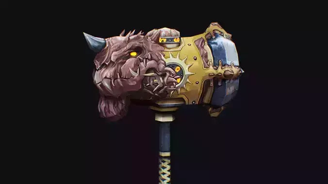 Hammer Golden Sledgehammer Dragon Head Breaker Mace Maul Mallet Low-poly 3D model