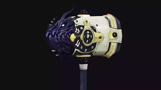 Hammer Mace Maul Bludgeon Mallet Sledgehammer Melee Lizard Head Low-poly 3D model