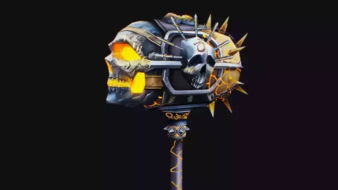 Hammer Mace Maul Bludgeon Mallet Sledgehammer Melee Skull Low-poly 3D model