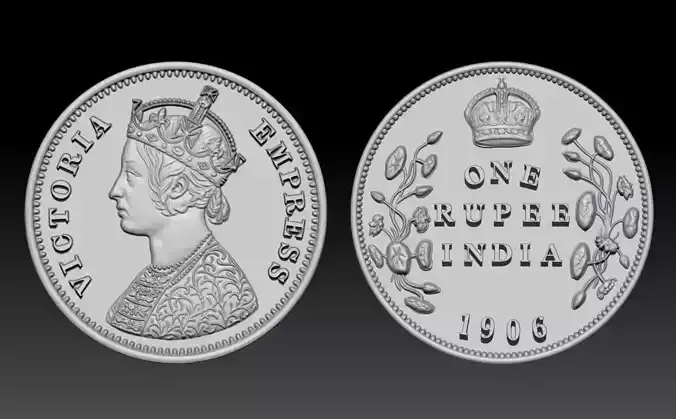 Victoria Empress and One Rupee Coin of 1906