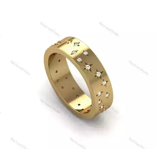 Celestial-Inspired Diamond Band Ring-3D Model 3D print model