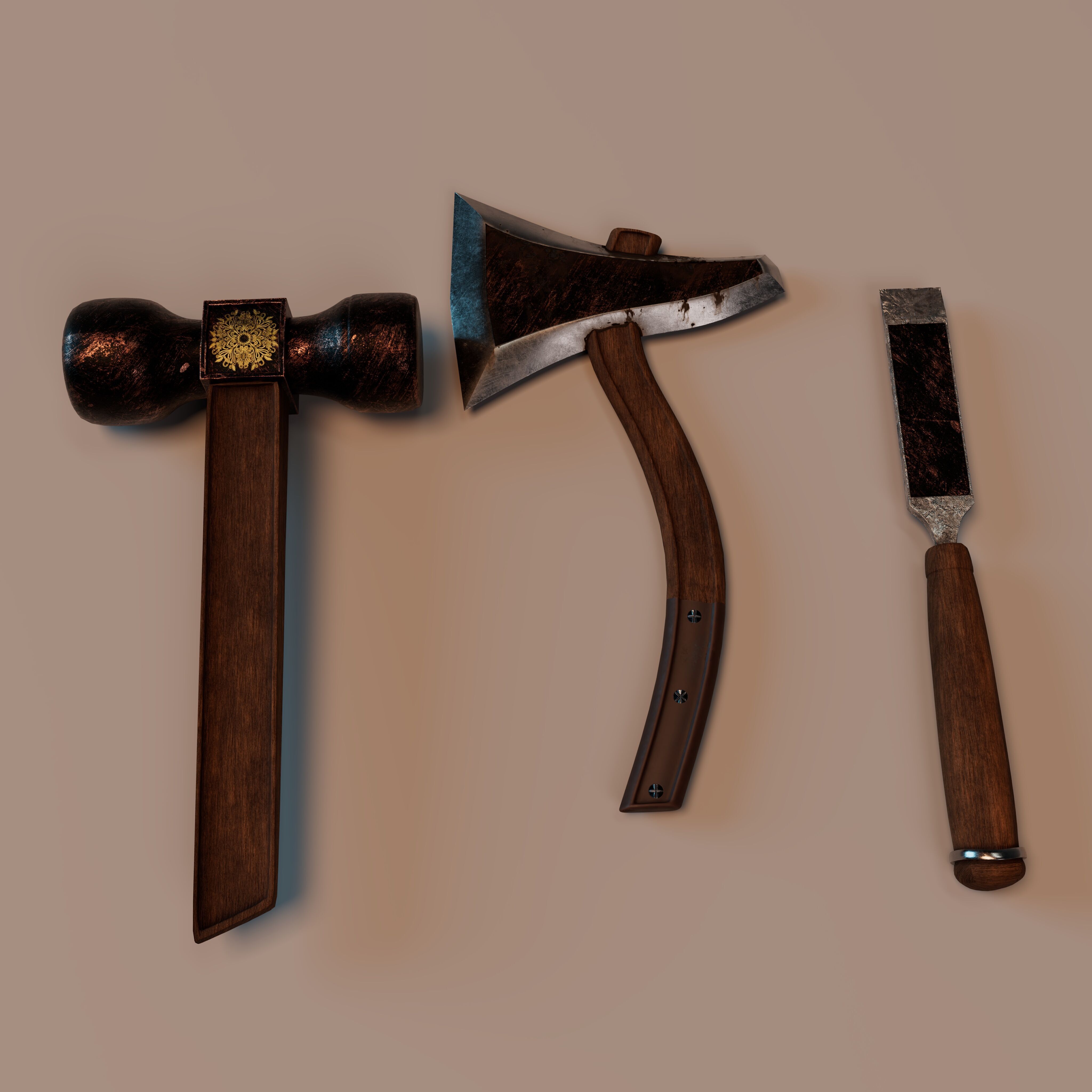 Stylized 3D Tools Pack - PBR Medieval Tools Low-poly 3D model_5
