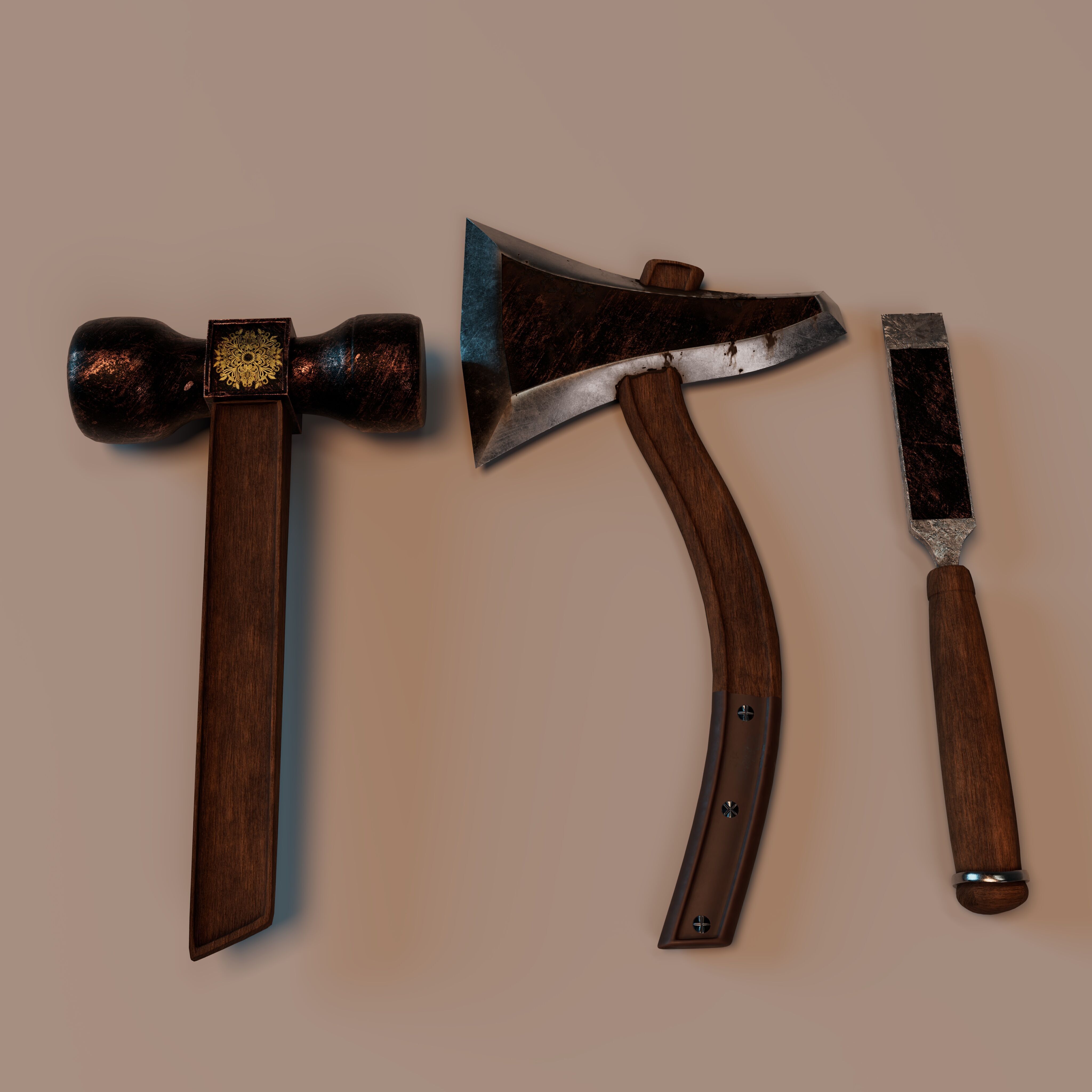Stylized 3D Tools Pack - PBR Medieval Tools Low-poly 3D model_4