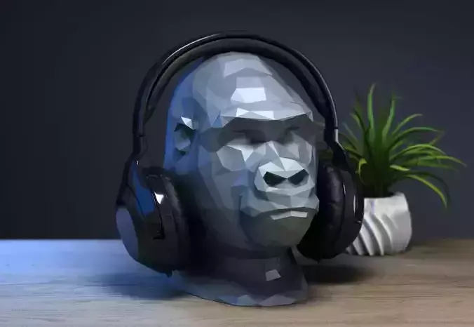 Low-poly gorilla Headphone Stand Cyborg Headset Stand