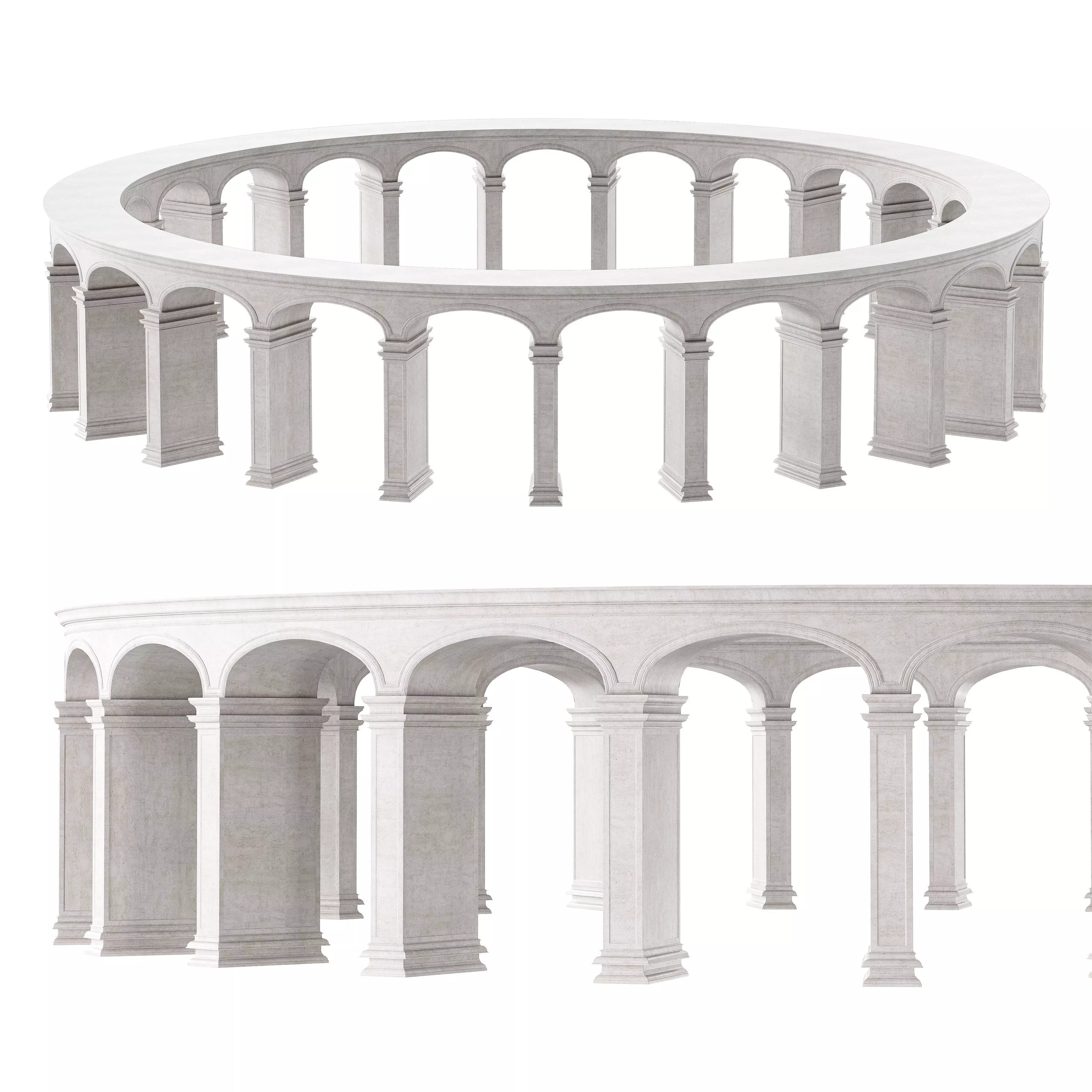 Classical Circular Marble Colonnade with Grand Columns 3D model_0