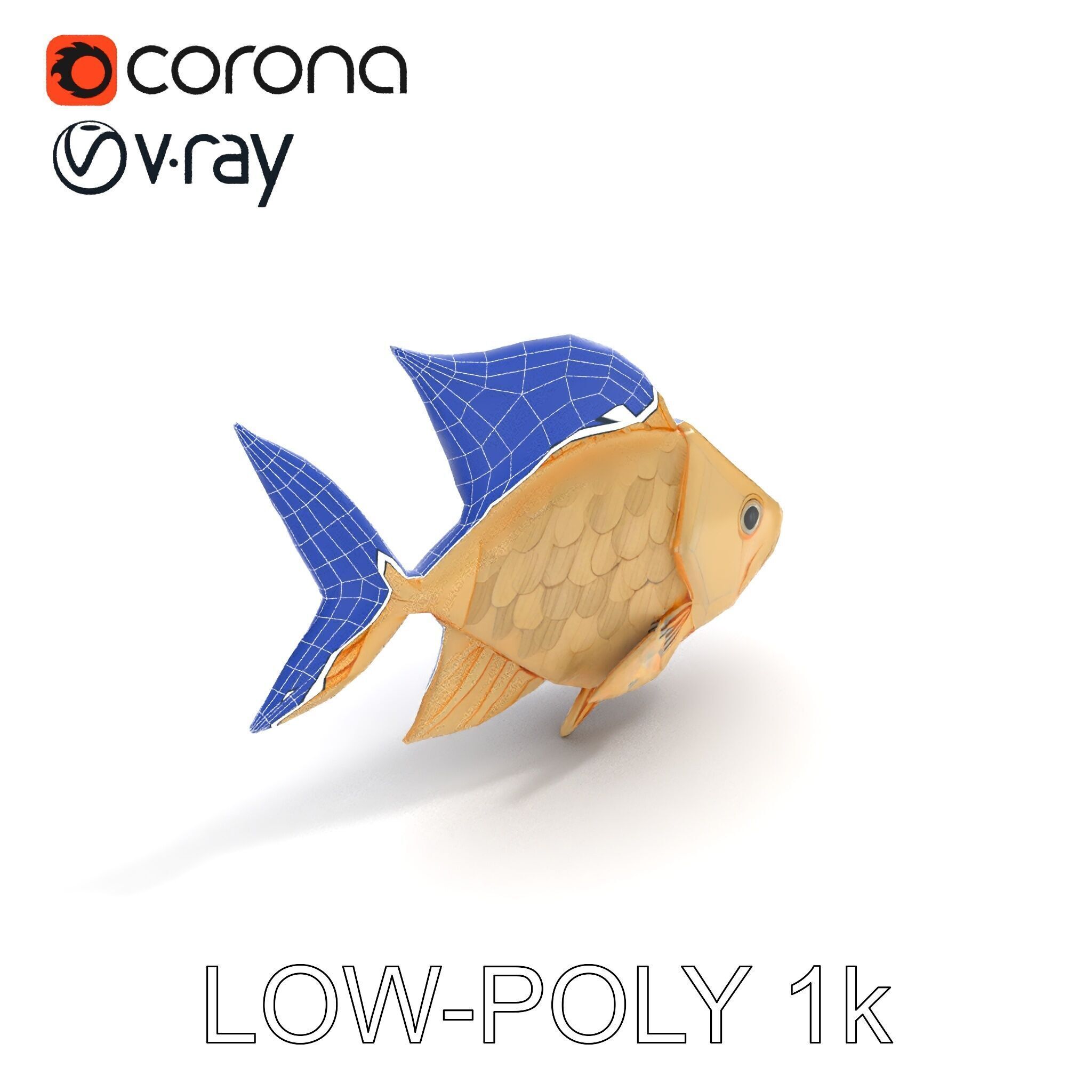 Golden Origami Fish Model Pack Low-poly 3D model_5