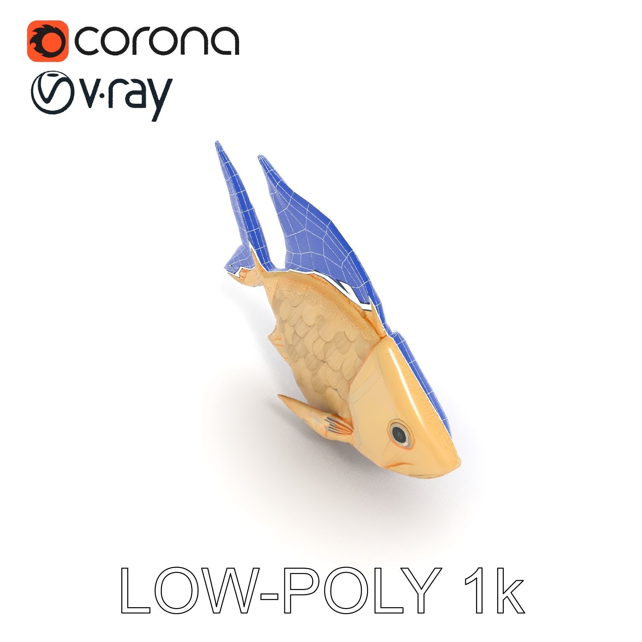 Golden Origami Fish Model Pack Low-poly 3D model_16