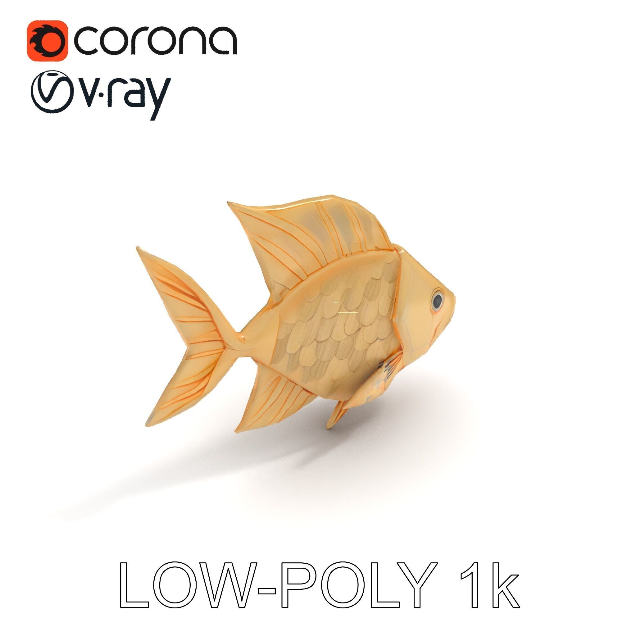 Golden Origami Fish Model Pack Low-poly 3D model_22