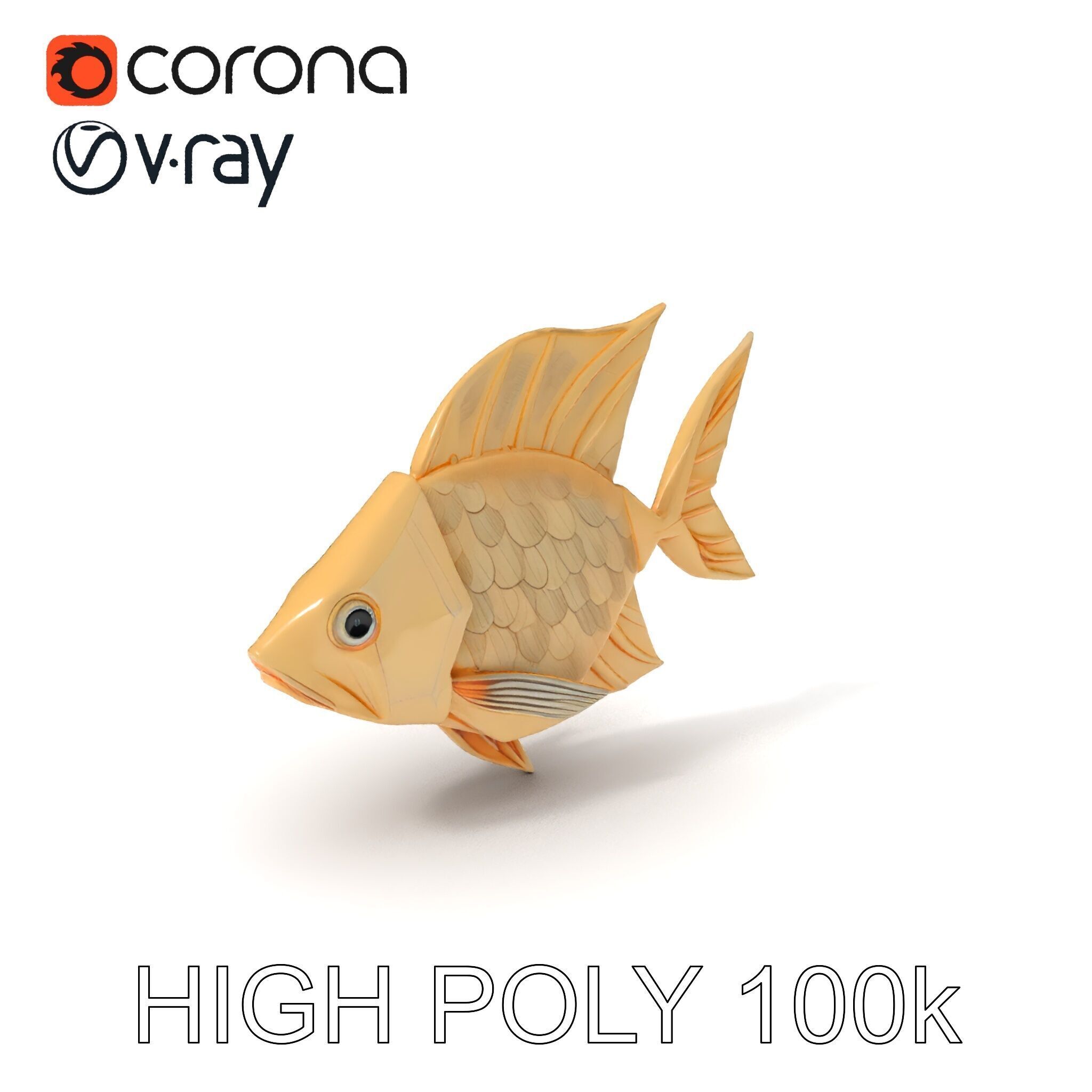 Golden Origami Fish Model Pack Low-poly 3D model_17