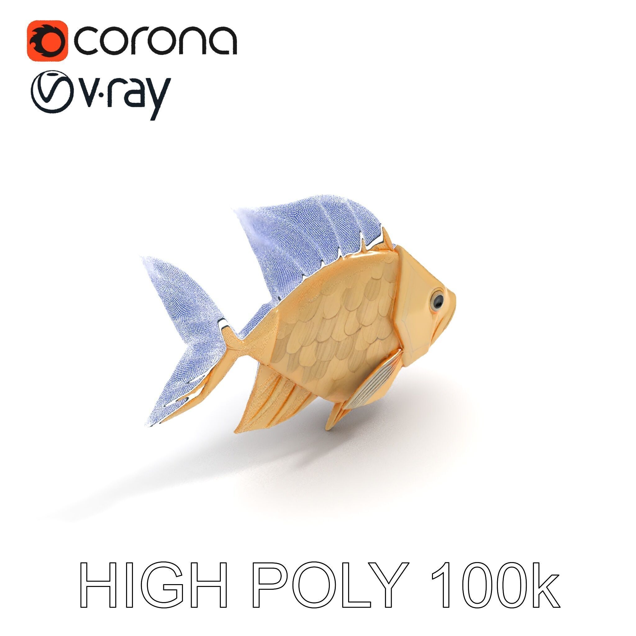 Golden Origami Fish Model Pack Low-poly 3D model_31