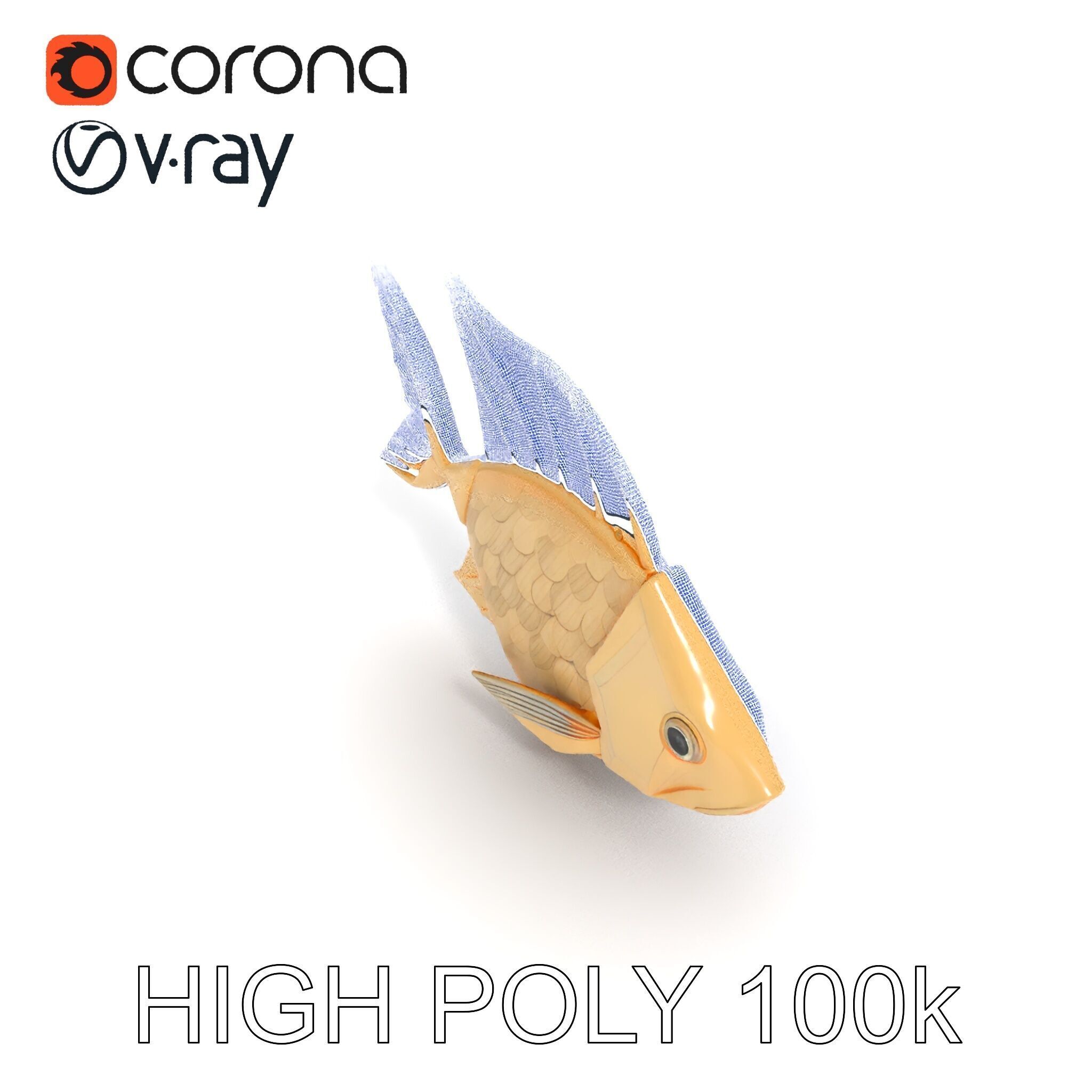Golden Origami Fish Model Pack Low-poly 3D model_14