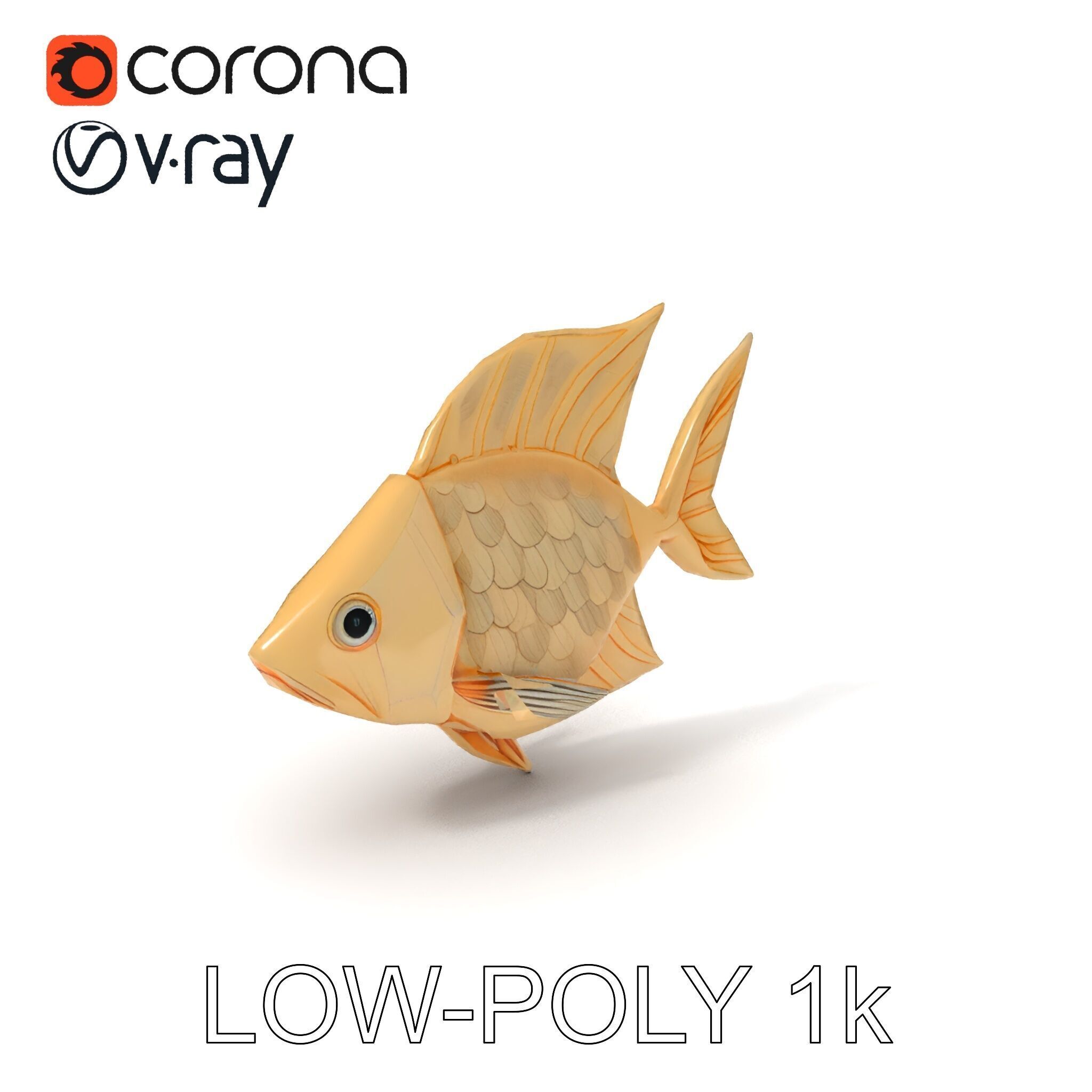 Golden Origami Fish Model Pack Low-poly 3D model_36