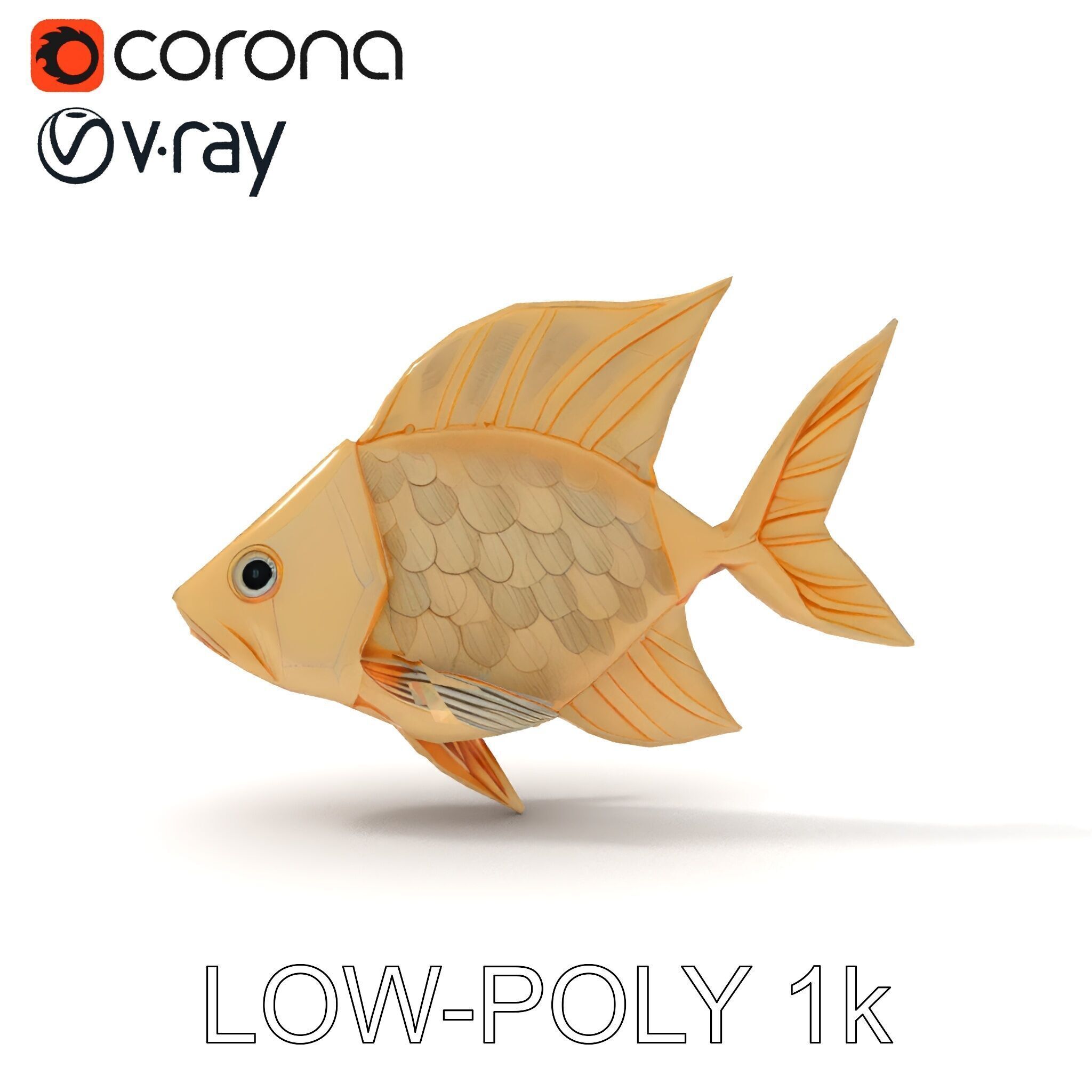 Golden Origami Fish Model Pack Low-poly 3D model_27