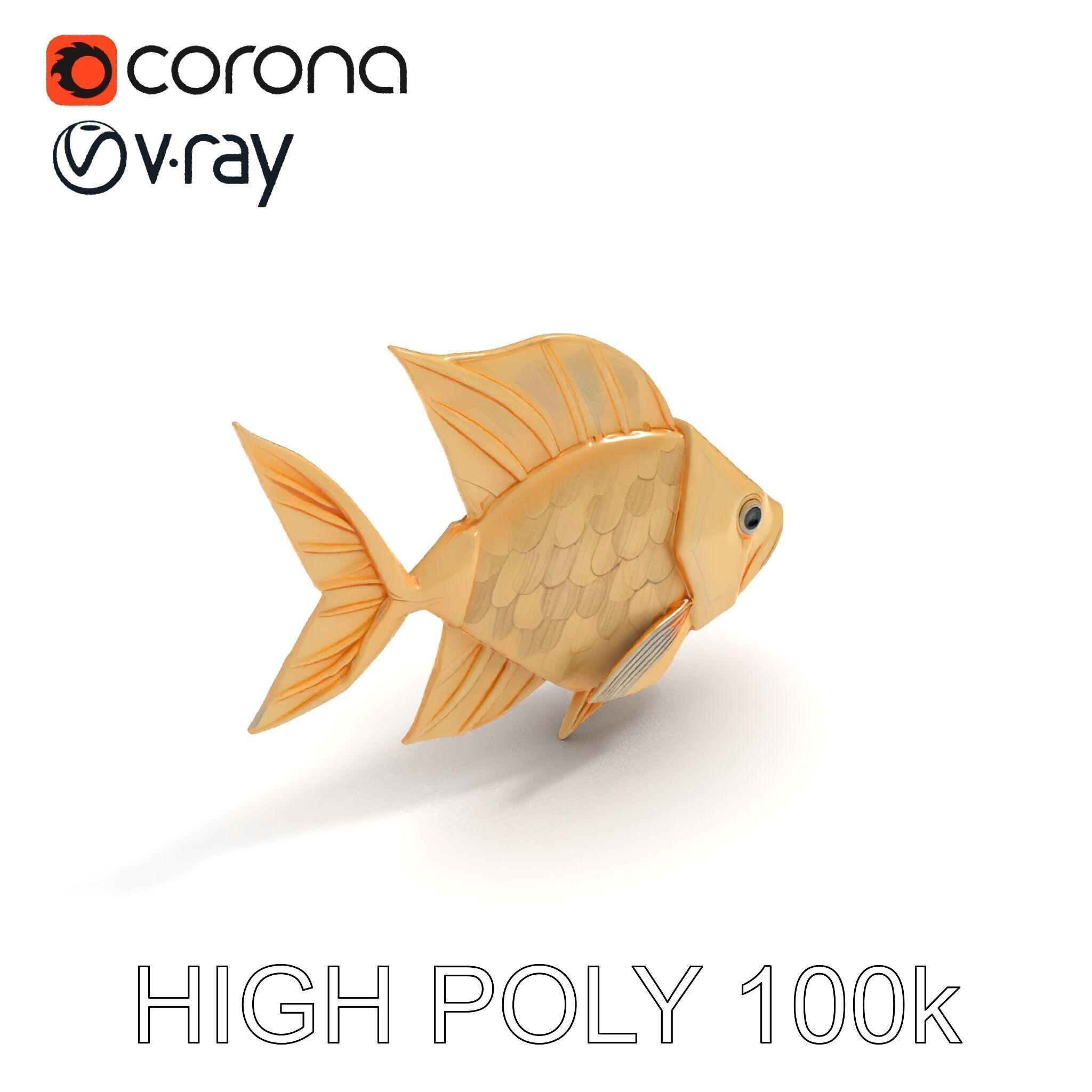 Golden Origami Fish Model Pack Low-poly 3D model_28