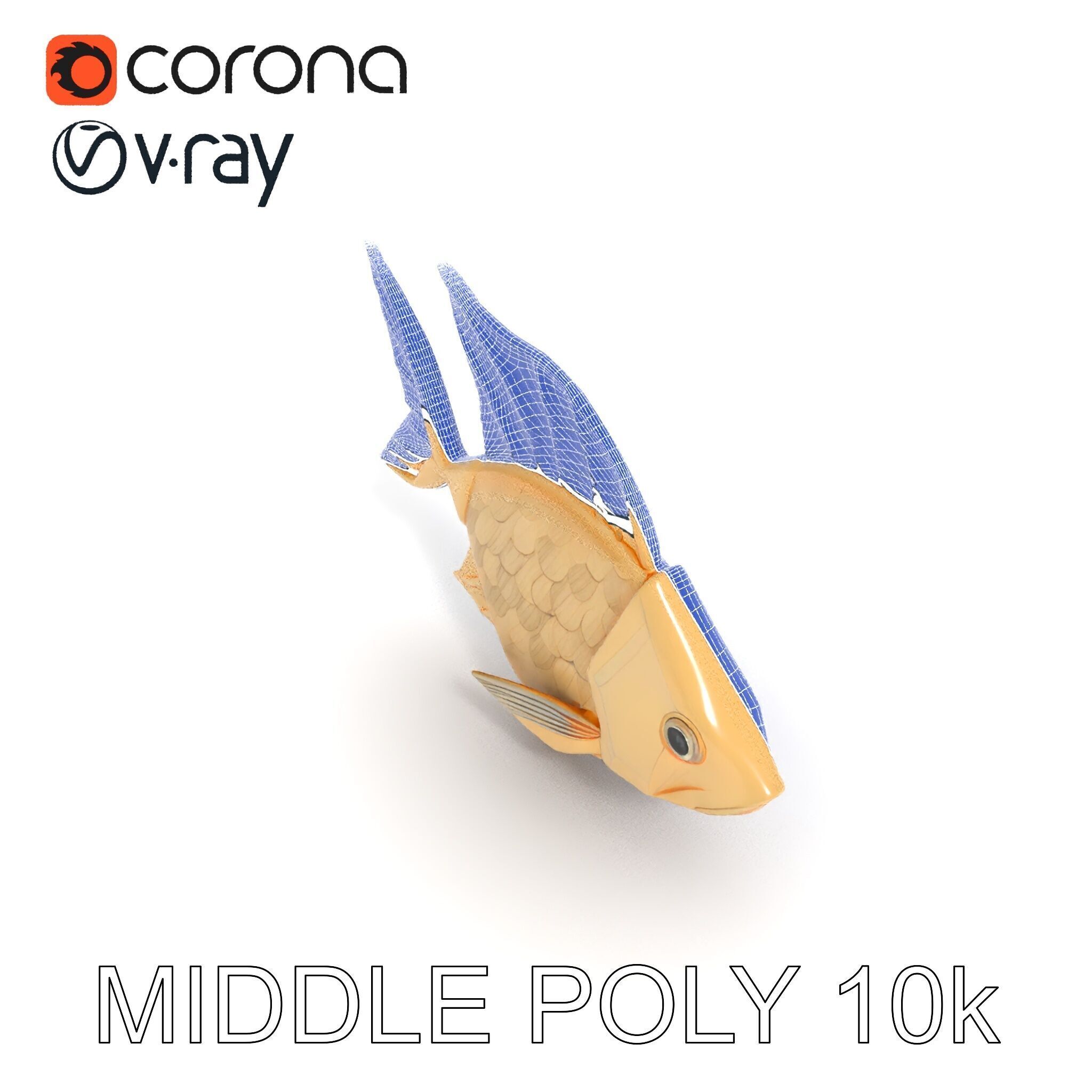 Golden Origami Fish Model Pack Low-poly 3D model_8