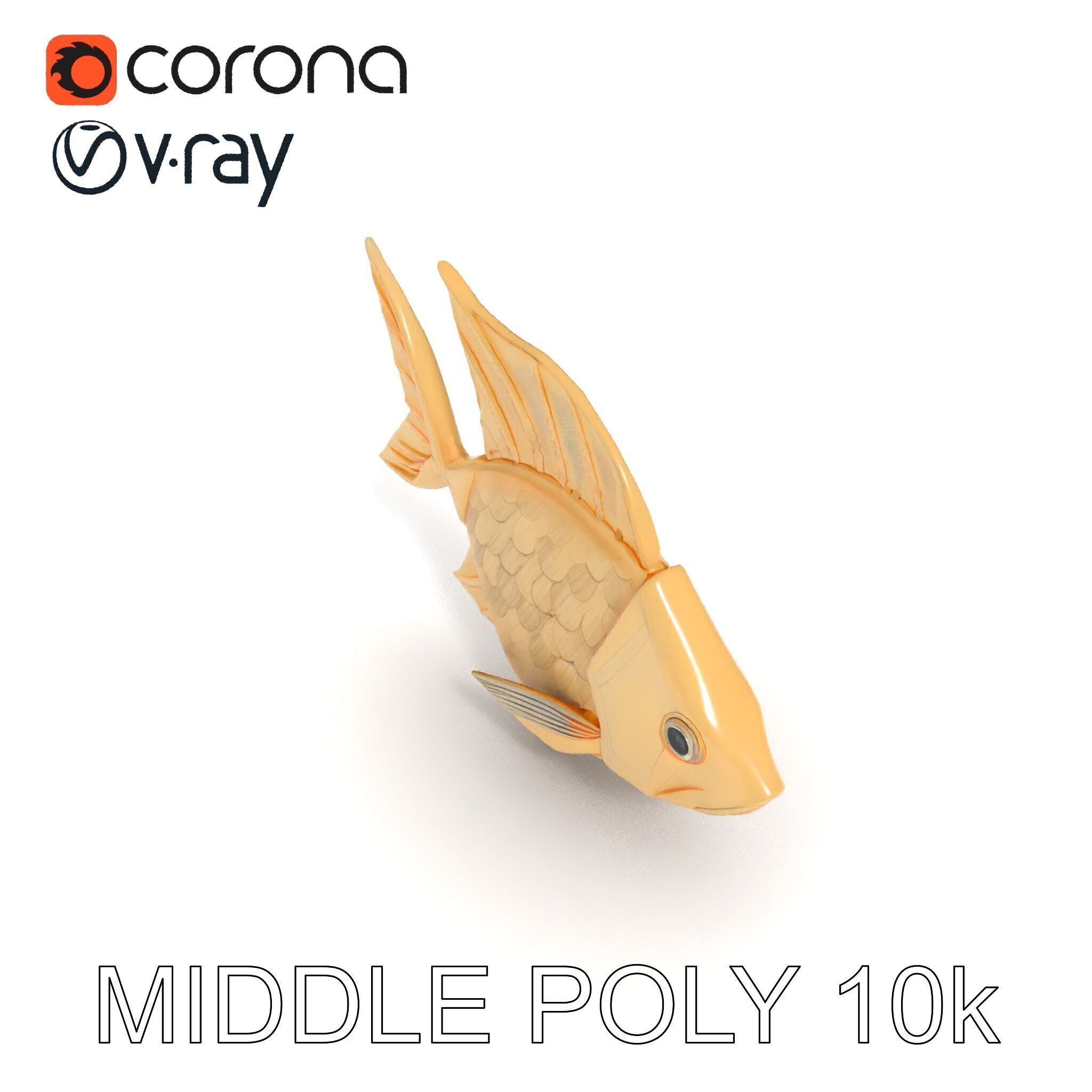 Golden Origami Fish Model Pack Low-poly 3D model_12