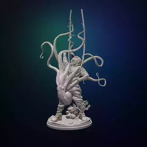 Old diver fights octopus sea monster battle printable highpoly 