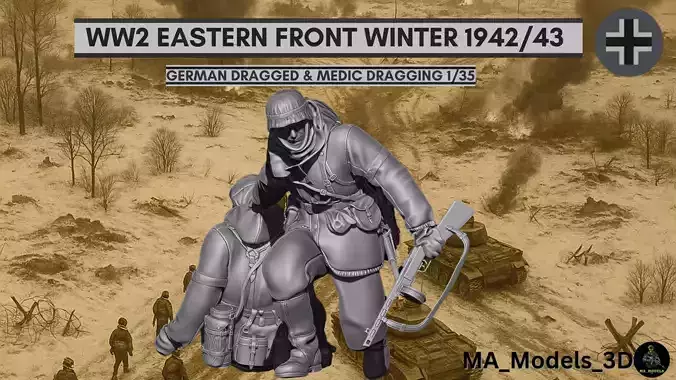 Eastern Front 1942-43  german Dragged  Medic Dragging 1-35 3D print model