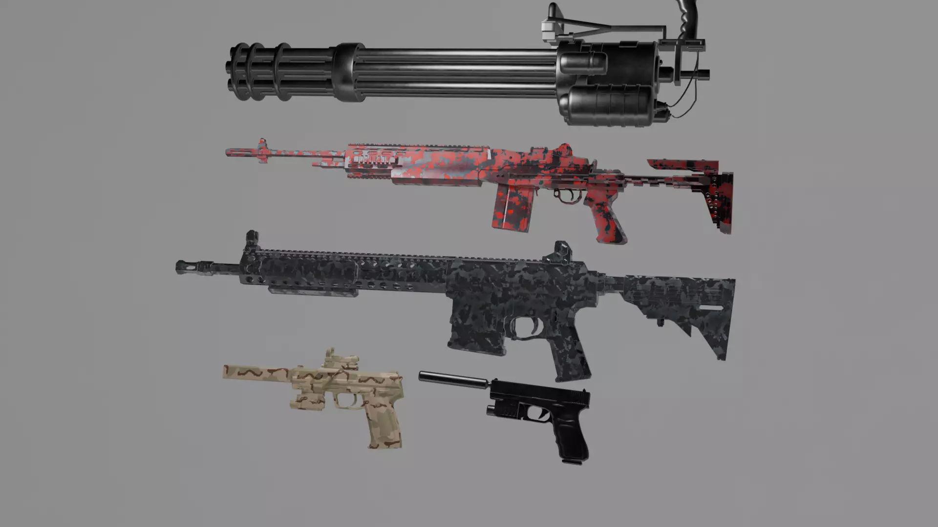 Realistic Camouflaged Weapon Pack Game-Ready 3D Models Low-poly 3D model
