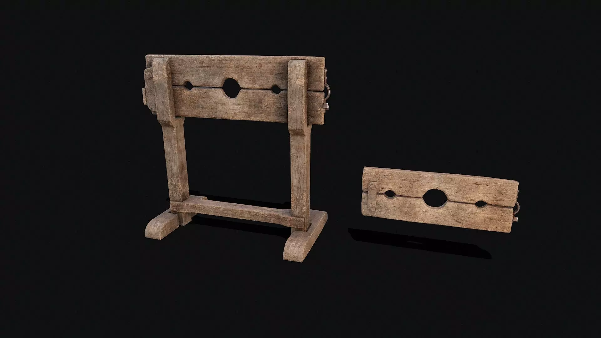 Wooden Shackles Low-poly 3D model_0