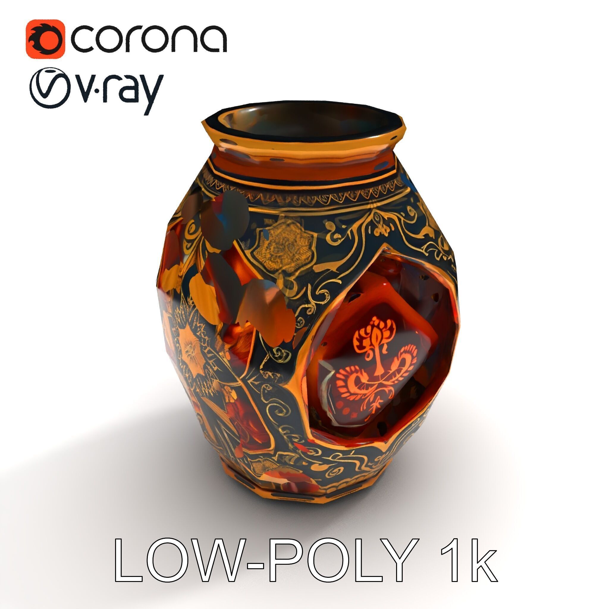 Intricate Ornamental Vase D Model Pack Low-poly 3D model_5