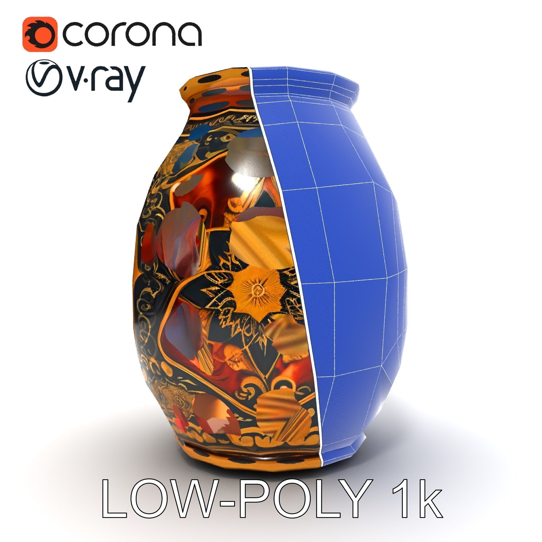 Intricate Ornamental Vase D Model Pack Low-poly 3D model_18
