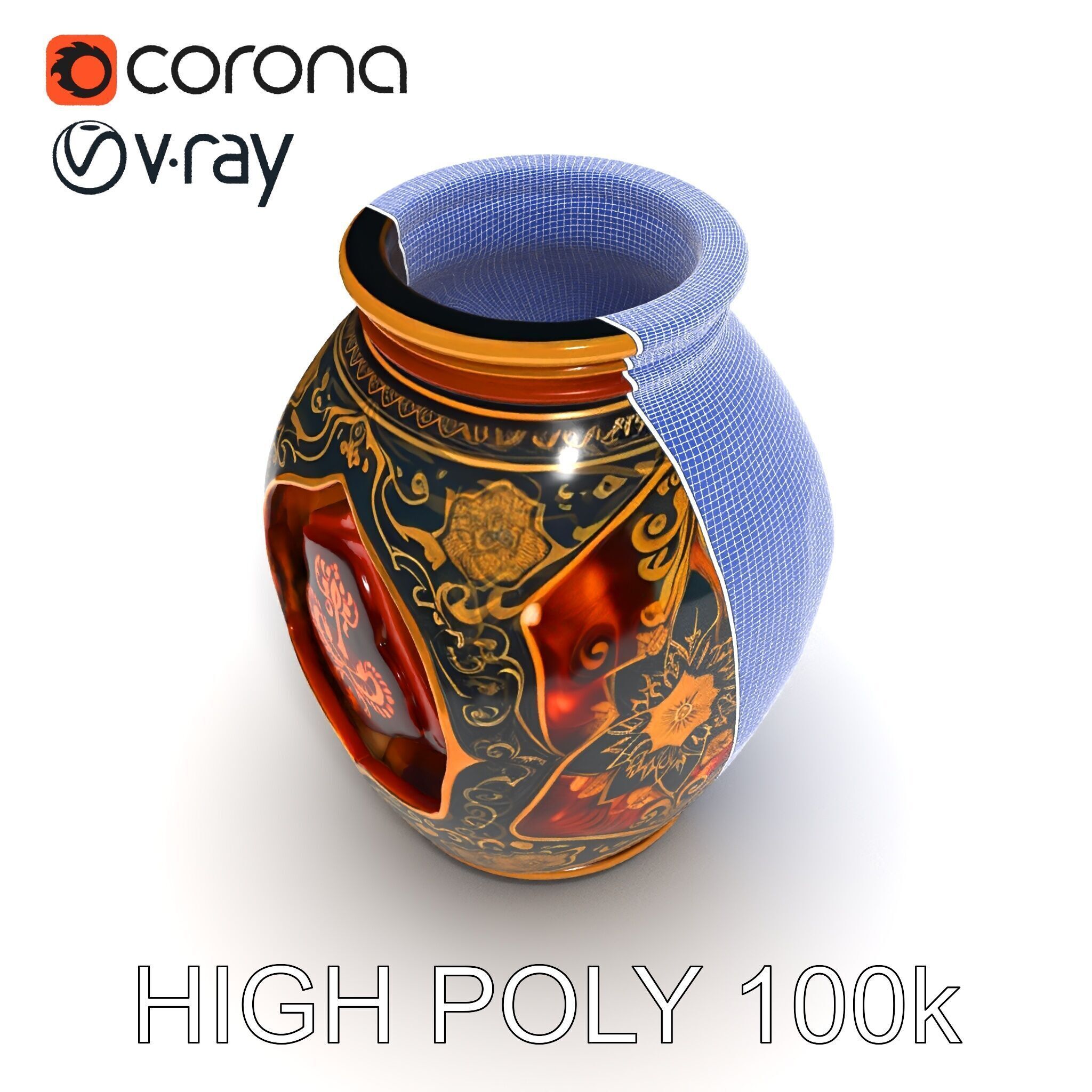 Intricate Ornamental Vase D Model Pack Low-poly 3D model_2
