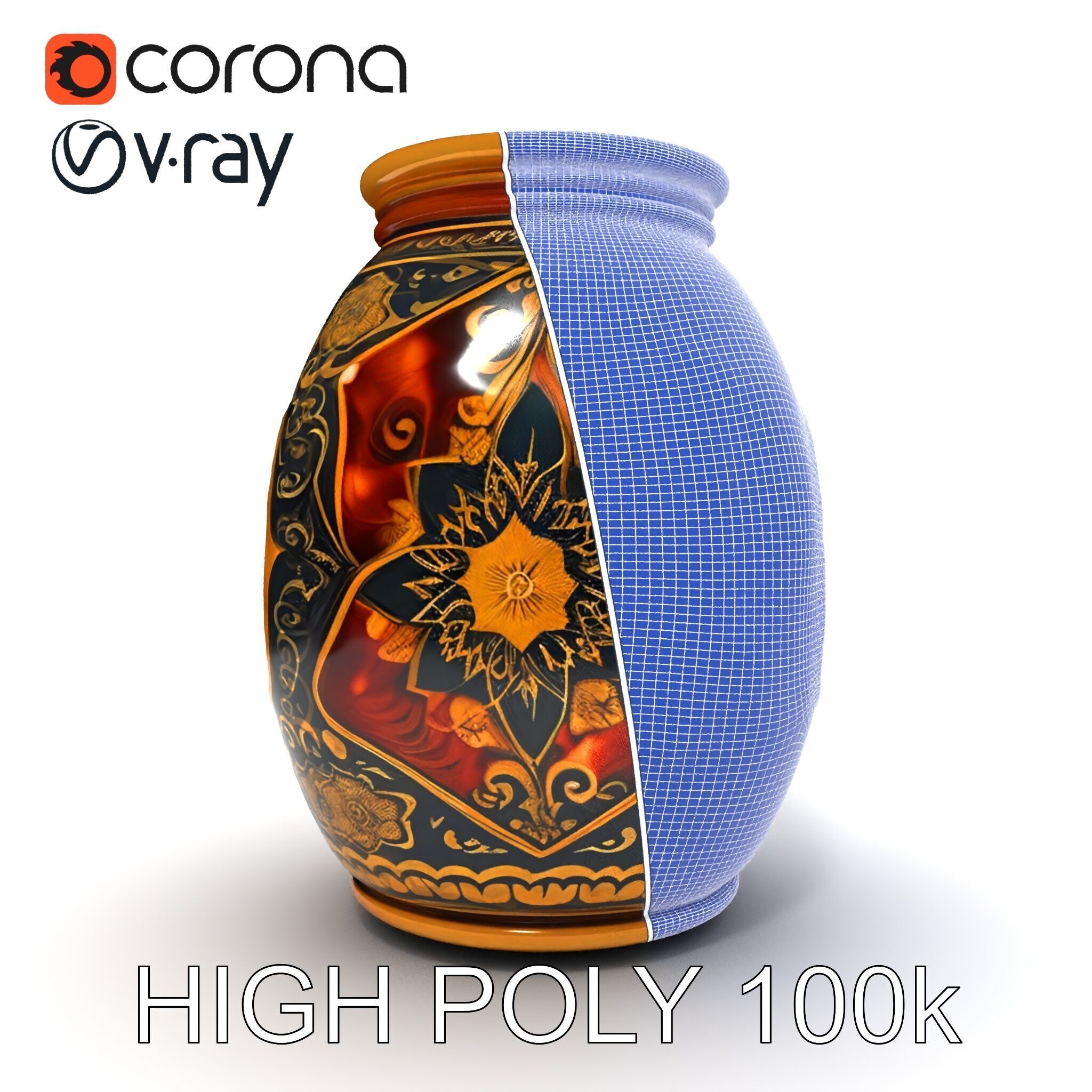Intricate Ornamental Vase D Model Pack Low-poly 3D model_33