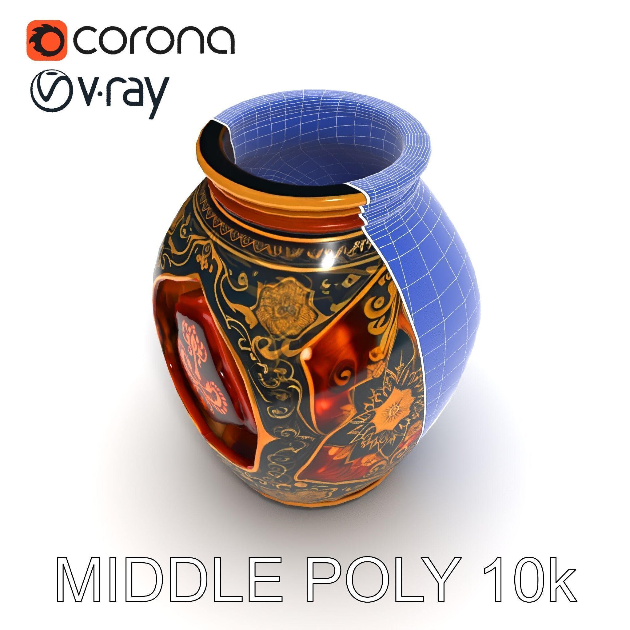 Intricate Ornamental Vase D Model Pack Low-poly 3D model_6