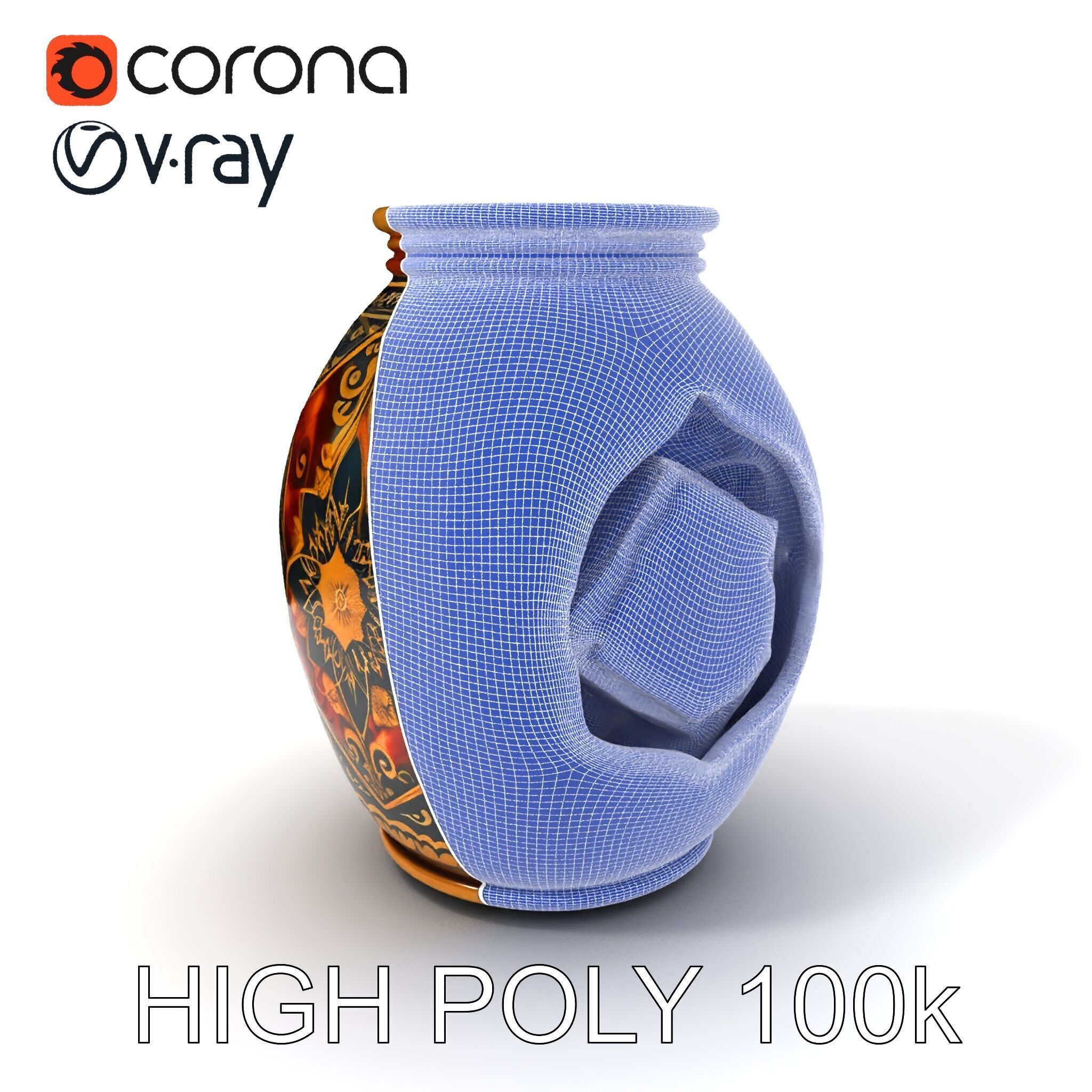 Intricate Ornamental Vase D Model Pack Low-poly 3D model_34