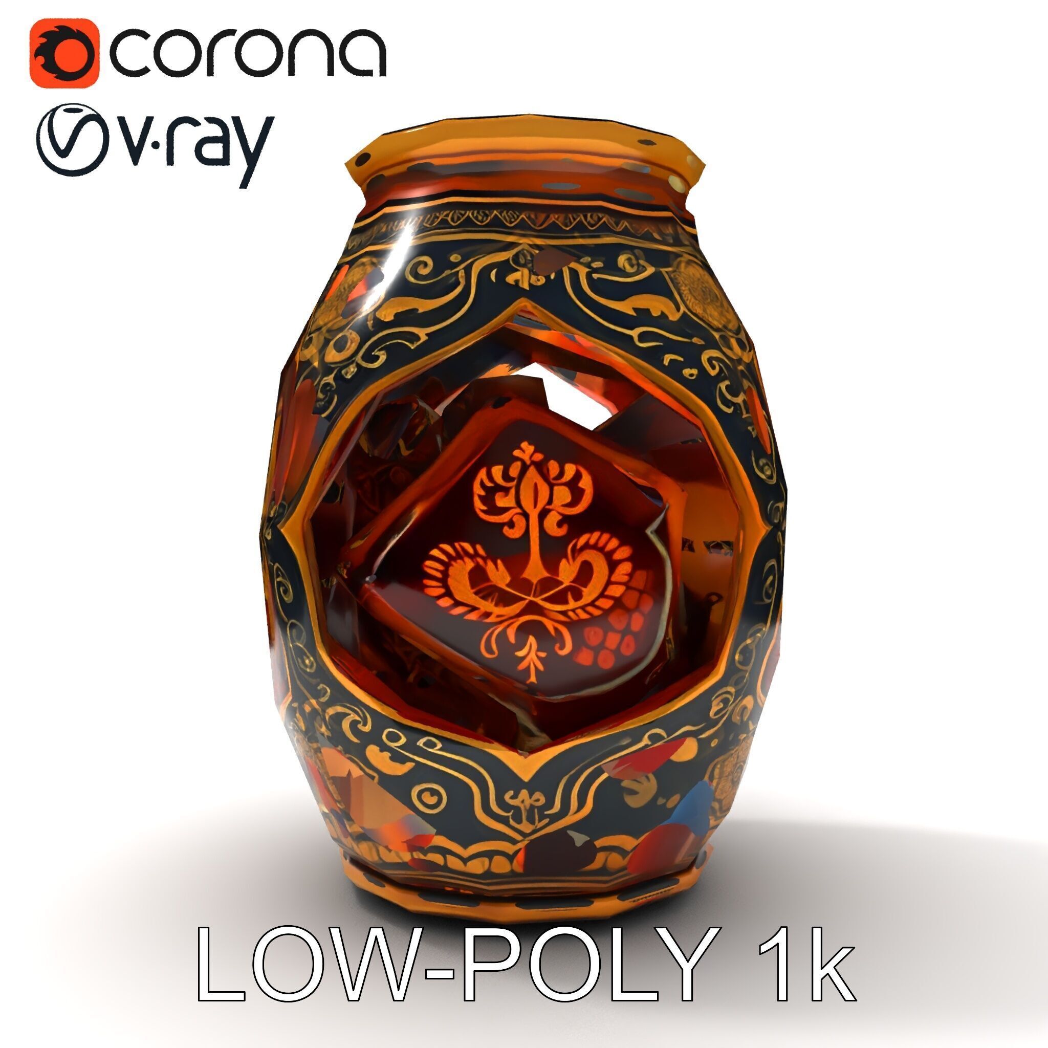 Intricate Ornamental Vase D Model Pack Low-poly 3D model_10