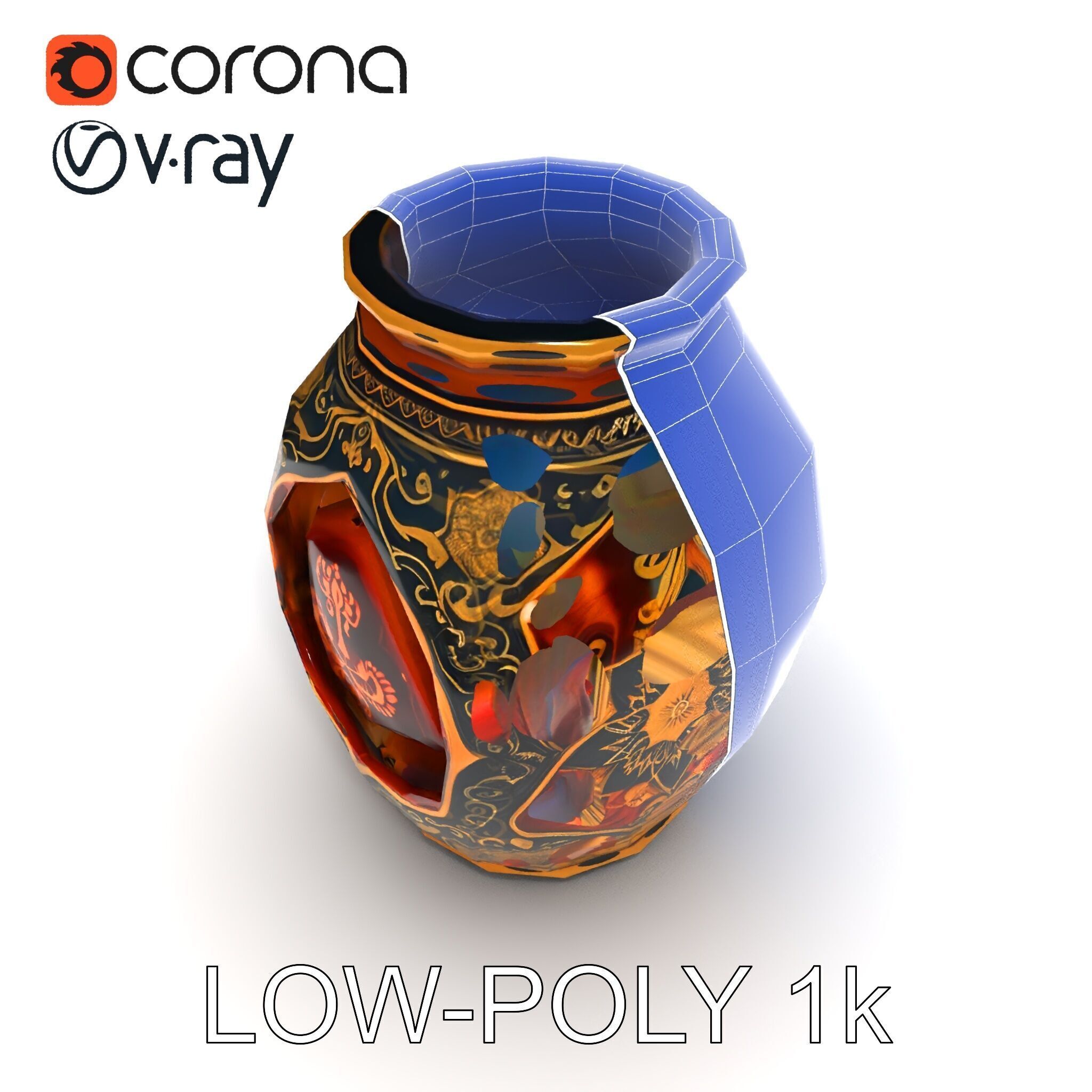 Intricate Ornamental Vase D Model Pack Low-poly 3D model_26