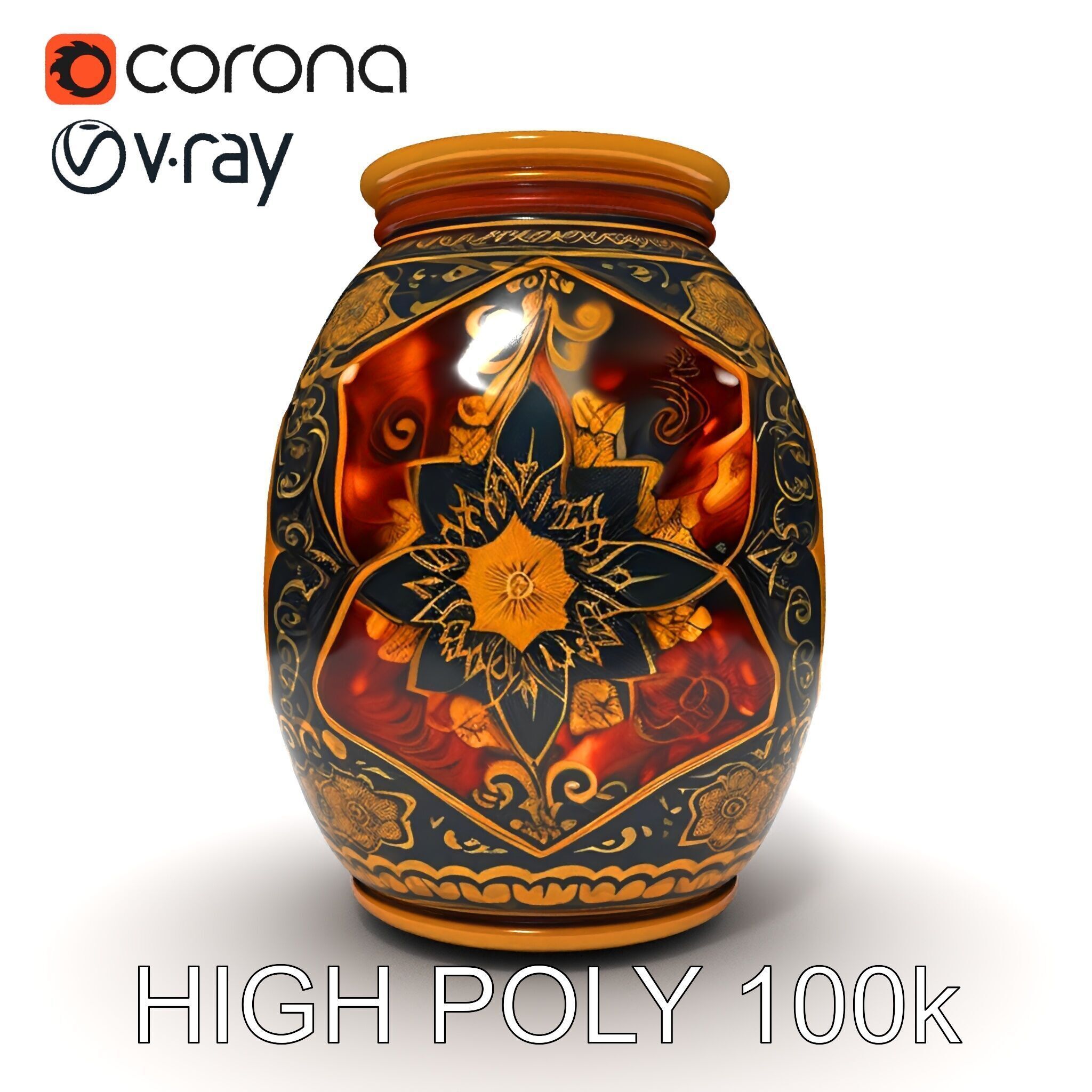 Intricate Ornamental Vase D Model Pack Low-poly 3D model_30