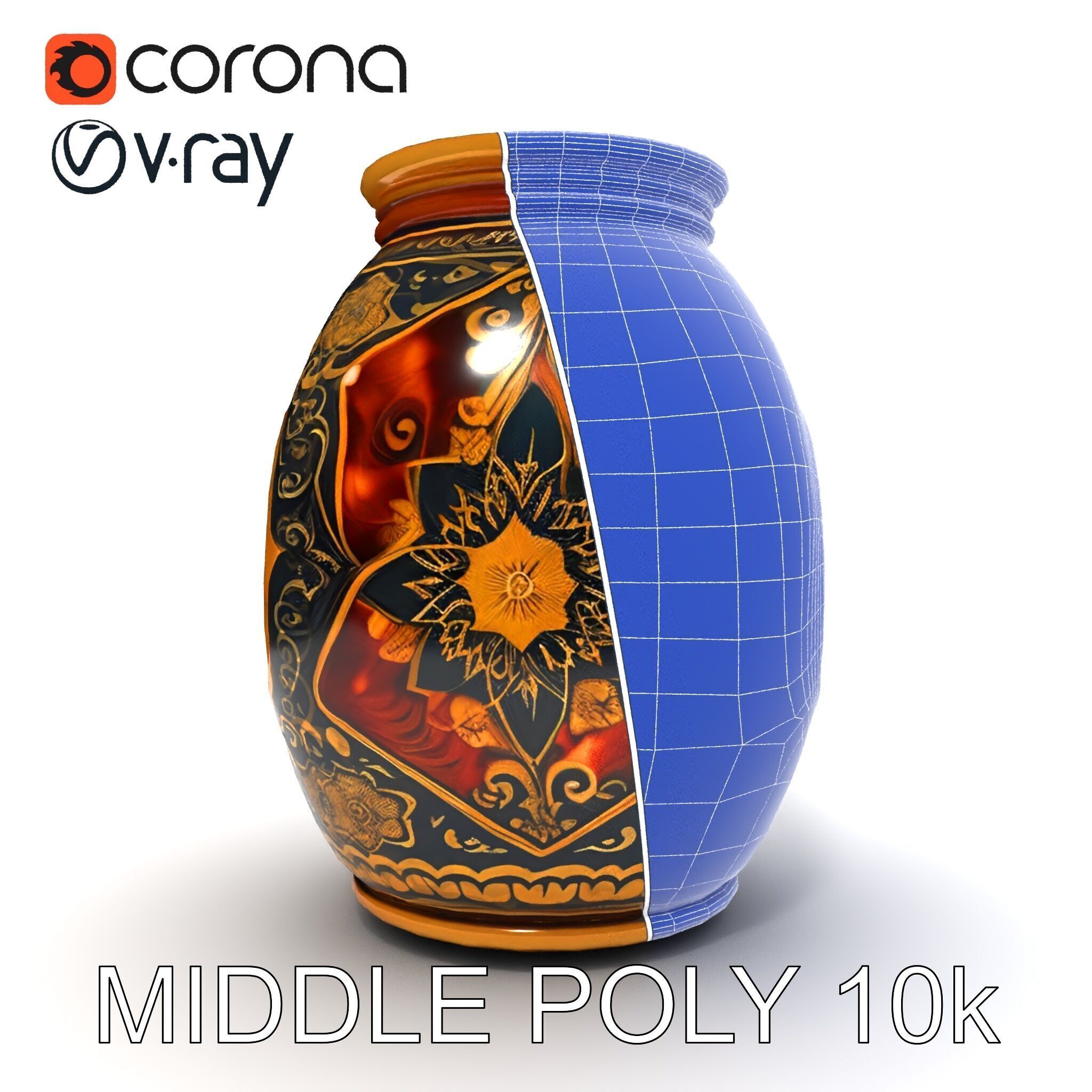 Intricate Ornamental Vase D Model Pack Low-poly 3D model_31