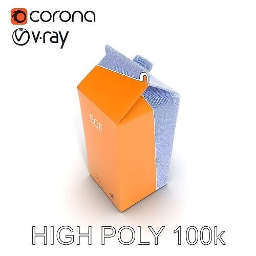 Cardboard Milk Carton Model Pack Low-poly 3D model 2