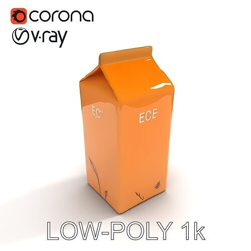 Cardboard Milk Carton Model Pack Low-poly 3D model 5