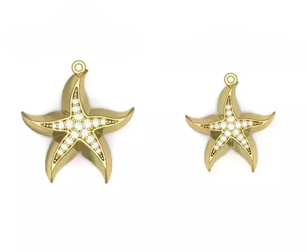 Starfish pendant necklace and earrings 3D print model