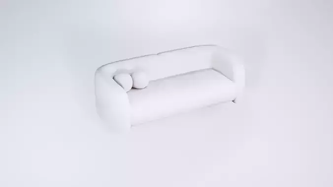 Low Poly White 3-Seater Sofa - Stylized Static Model