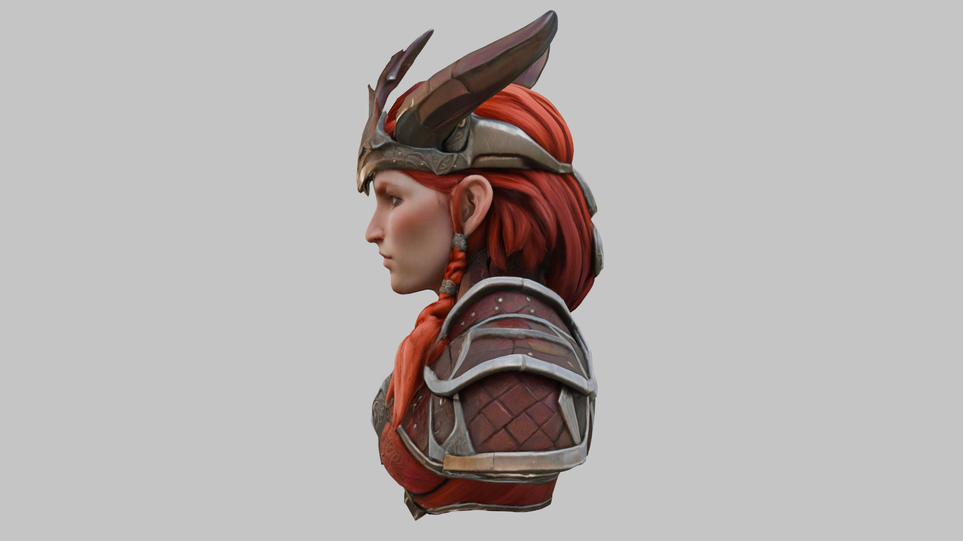 Female Warrior with Horned Helmet Low-poly 3D model_6